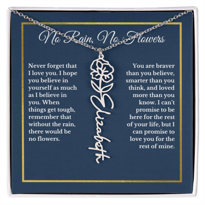 AUGUST Poppy Birthmonth Flower With Custom Name, Valentines Birthday Graduation Jewelry, For Her, Handwriting Necklace