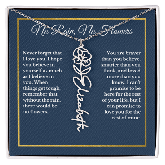 AUGUST Poppy Birthmonth Flower With Custom Name, Valentines Birthday Graduation Jewelry, For Her, Handwriting Necklace