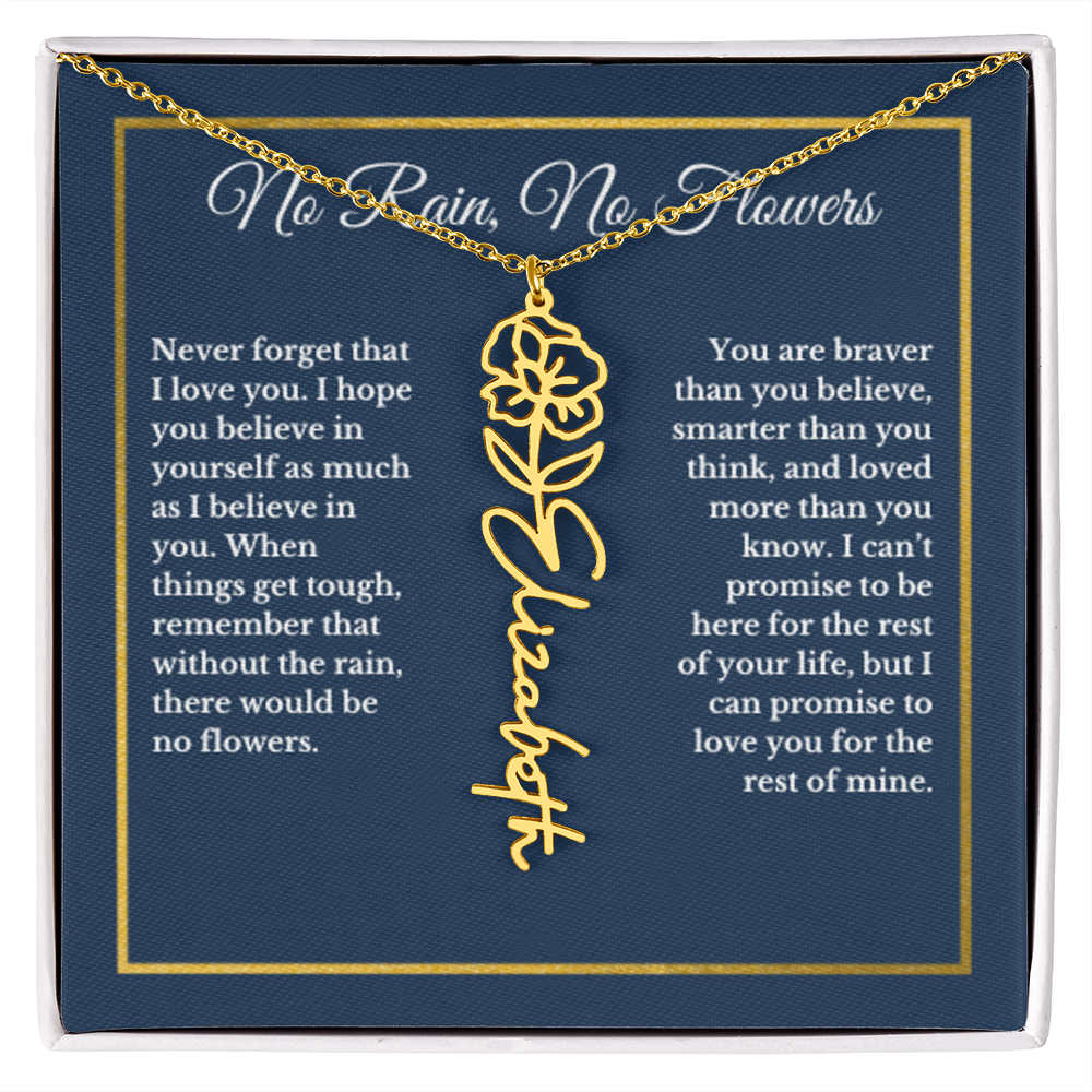 AUGUST Poppy Birthmonth Flower With Custom Name, Valentines Birthday Graduation Jewelry, For Her, Handwriting Necklace