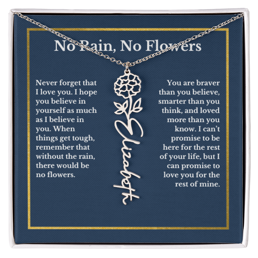 OCTOBER Marigold Birthmonth Flower With Custom Name, Valentines Birthday Graduation Jewelry, For Her, Handwriting Necklace