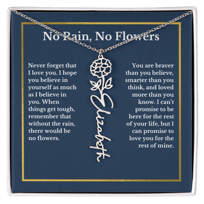 OCTOBER Marigold Birthmonth Flower With Custom Name, Valentines Birthday Graduation Jewelry, For Her, Handwriting Necklace