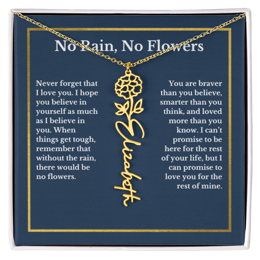 OCTOBER Marigold Birthmonth Flower With Custom Name, Valentines Birthday Graduation Jewelry, For Her, Handwriting Necklace