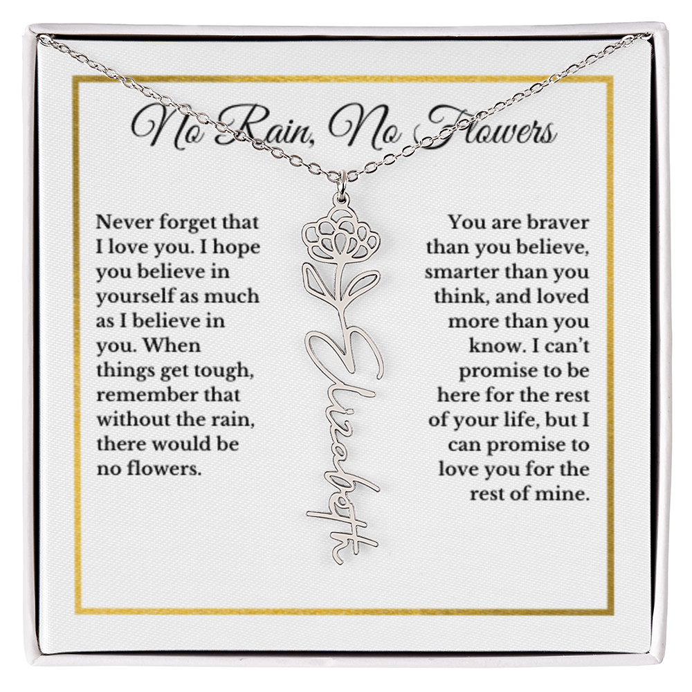 NOVEMBER Chrysanthemum Birthmonth Flower With Custom Name, Valentines Birthday Graduation Jewelry, For Her, Handwriting Necklace