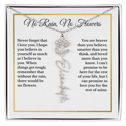 NOVEMBER Chrysanthemum Birthmonth Flower With Custom Name, Valentines Birthday Graduation Jewelry, For Her, Handwriting Necklace