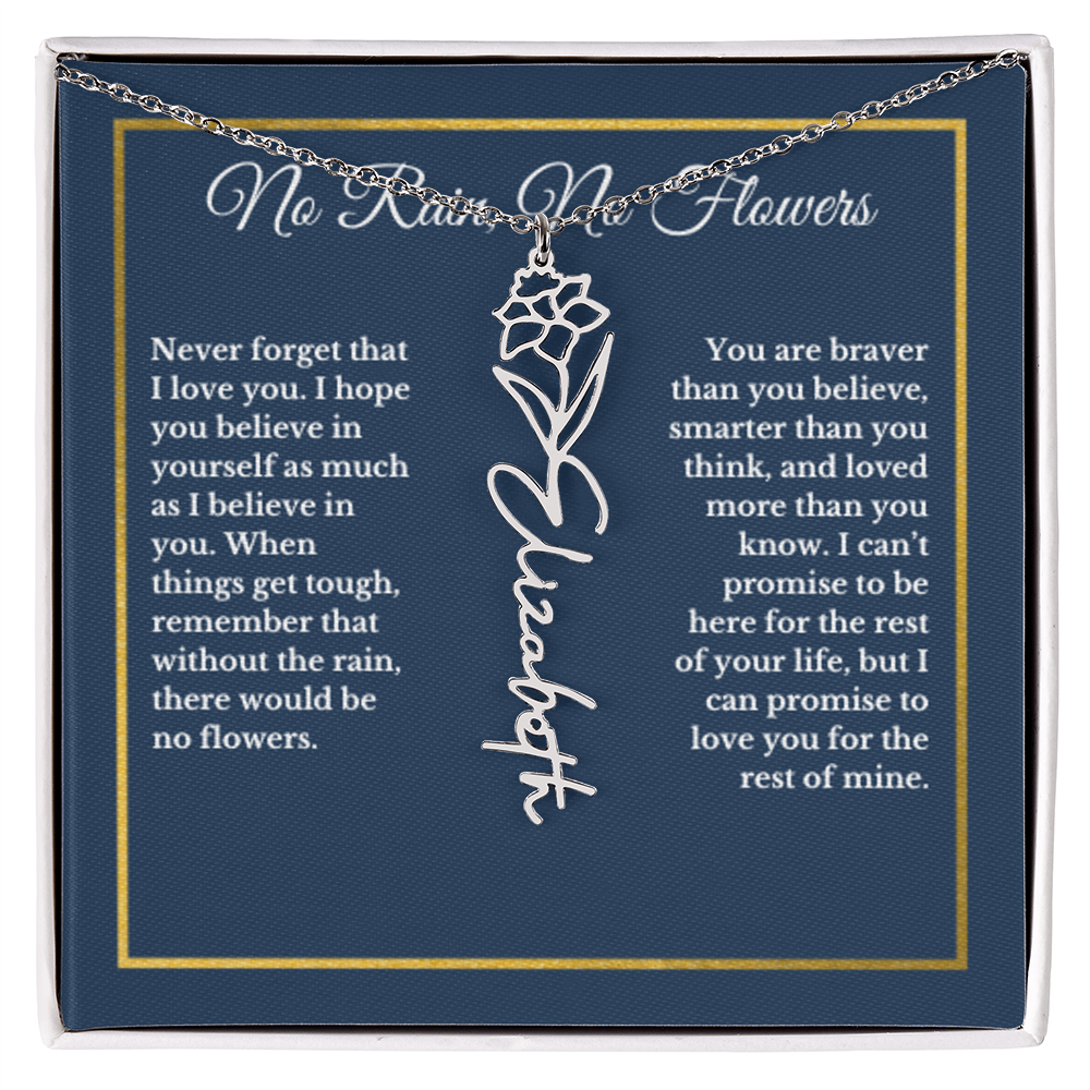 DECEMBER Narcissus Birthmonth Flower With Custom Name, Valentines Birthday Graduation Jewelry, For Her, Handwriting Necklace