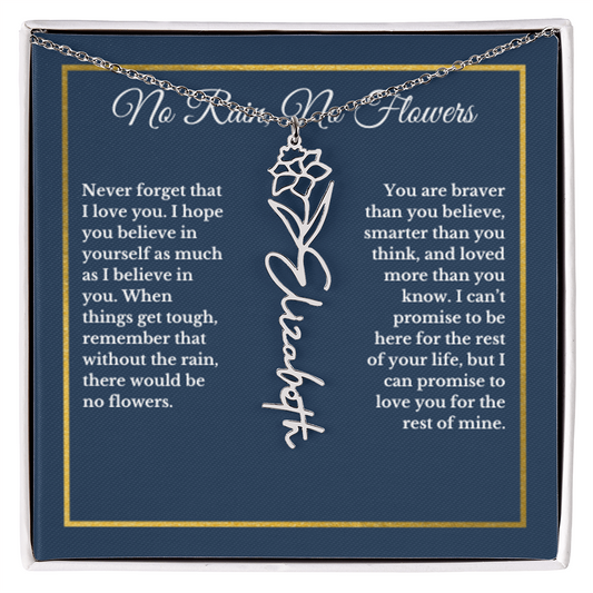 DECEMBER Narcissus Birthmonth Flower With Custom Name, Valentines Birthday Graduation Jewelry, For Her, Handwriting Necklace