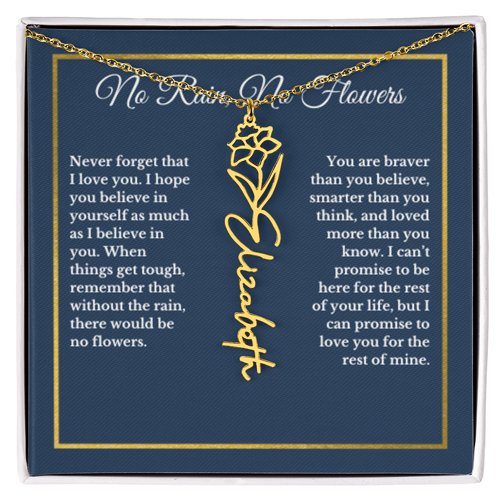 DECEMBER Narcissus Birthmonth Flower With Custom Name, Valentines Birthday Graduation Jewelry, For Her, Handwriting Necklace