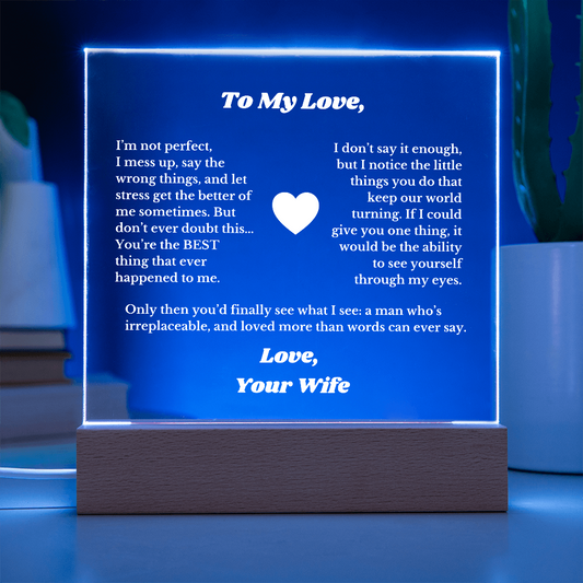 To My Love From Wife Luxury Plaque Gift , for Husband from Wife, Husband Valentines Day Gift, Message Gift
