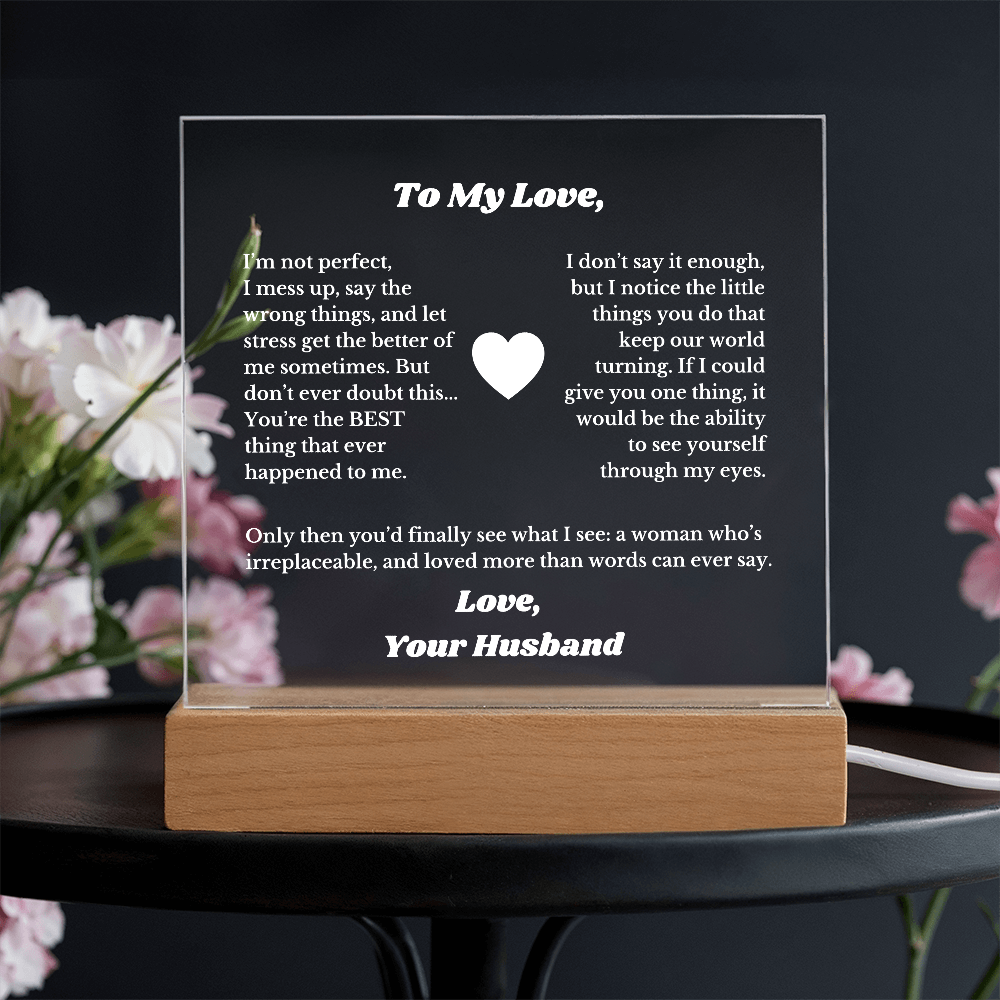 To My Love From Husband Valentines Luxury Plaque Gift , for Wife from Hubby, Anniversary Soulmate, Message Gift
