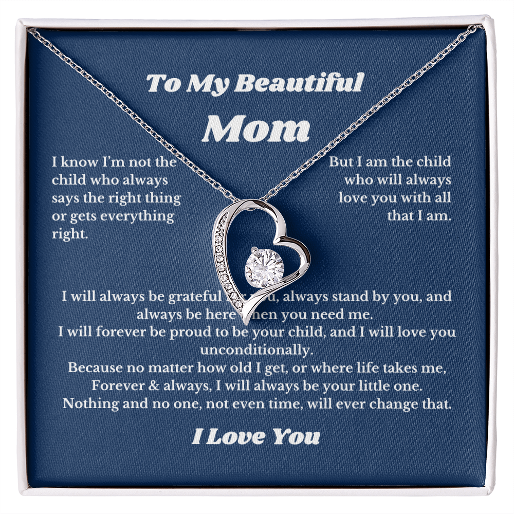 To My Beautiful Mom Heart Necklace Gift For Mothers Day, Valentines, Message Card