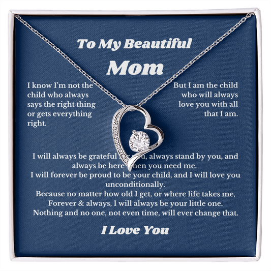 To My Beautiful Mom Heart Necklace Gift For Mothers Day, Valentines, Message Card