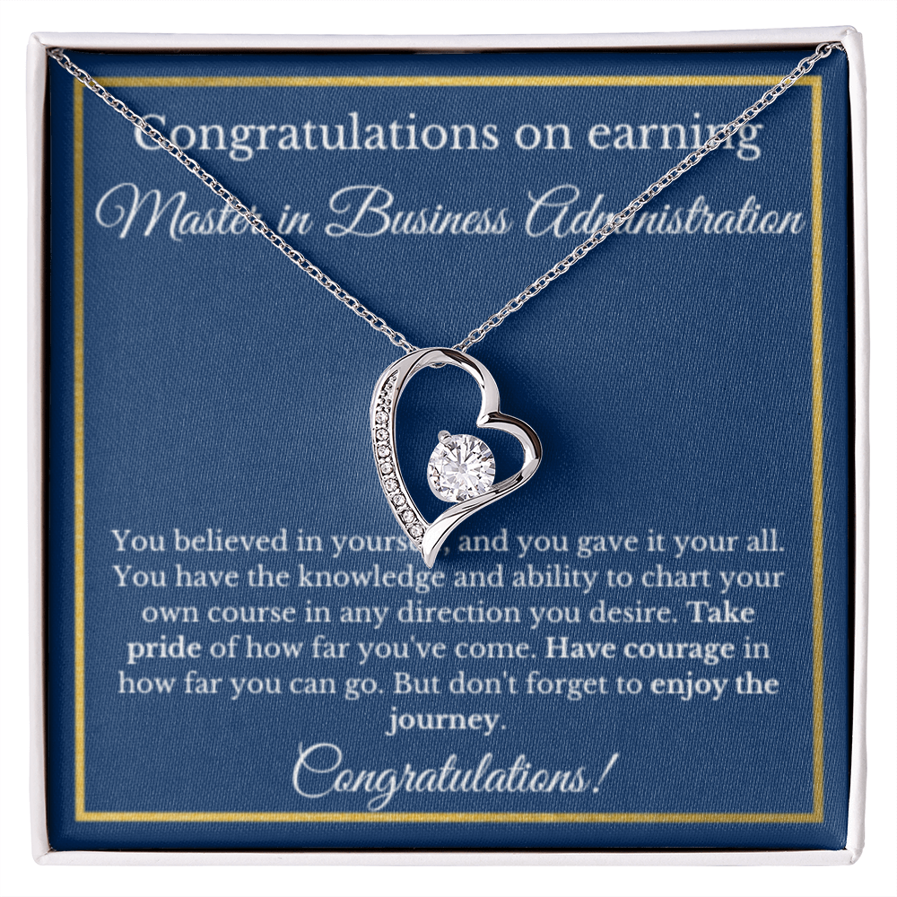 MS in Business Degree, Graduation Gifts, Business School Heart Necklace Jewelry