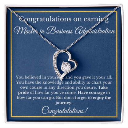 MS in Business Degree, Graduation Gifts, Business School Heart Necklace Jewelry