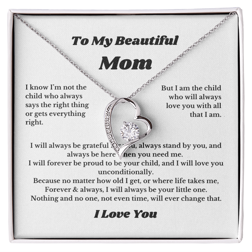 To My Beautiful Mom Heart Necklace Gift For Mothers Day, Valentines, Message Card