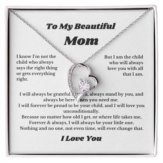 To My Beautiful Mom Heart Necklace Gift For Mothers Day, Valentines, Message Card