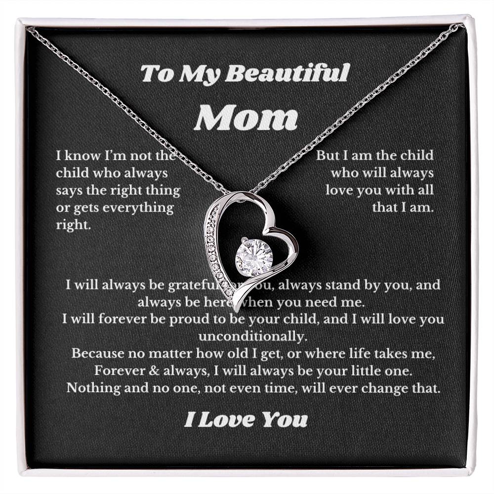 To My Beautiful Mom Heart Necklace Gift For Mothers Day, Valentines, Message Card