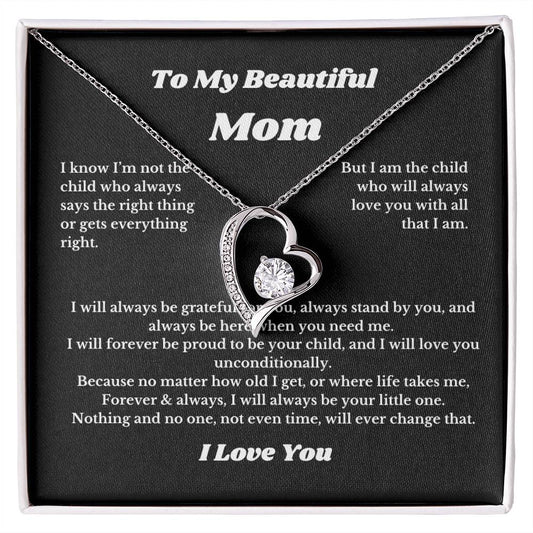 To My Beautiful Mom Heart Necklace Gift For Mothers Day, Valentines, Message Card