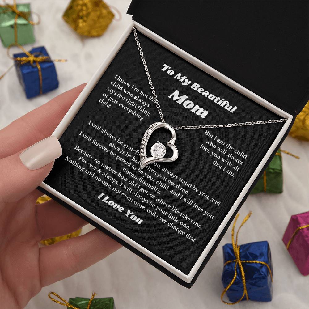 To My Beautiful Mom Heart Necklace Gift For Mothers Day, Valentines, Message Card