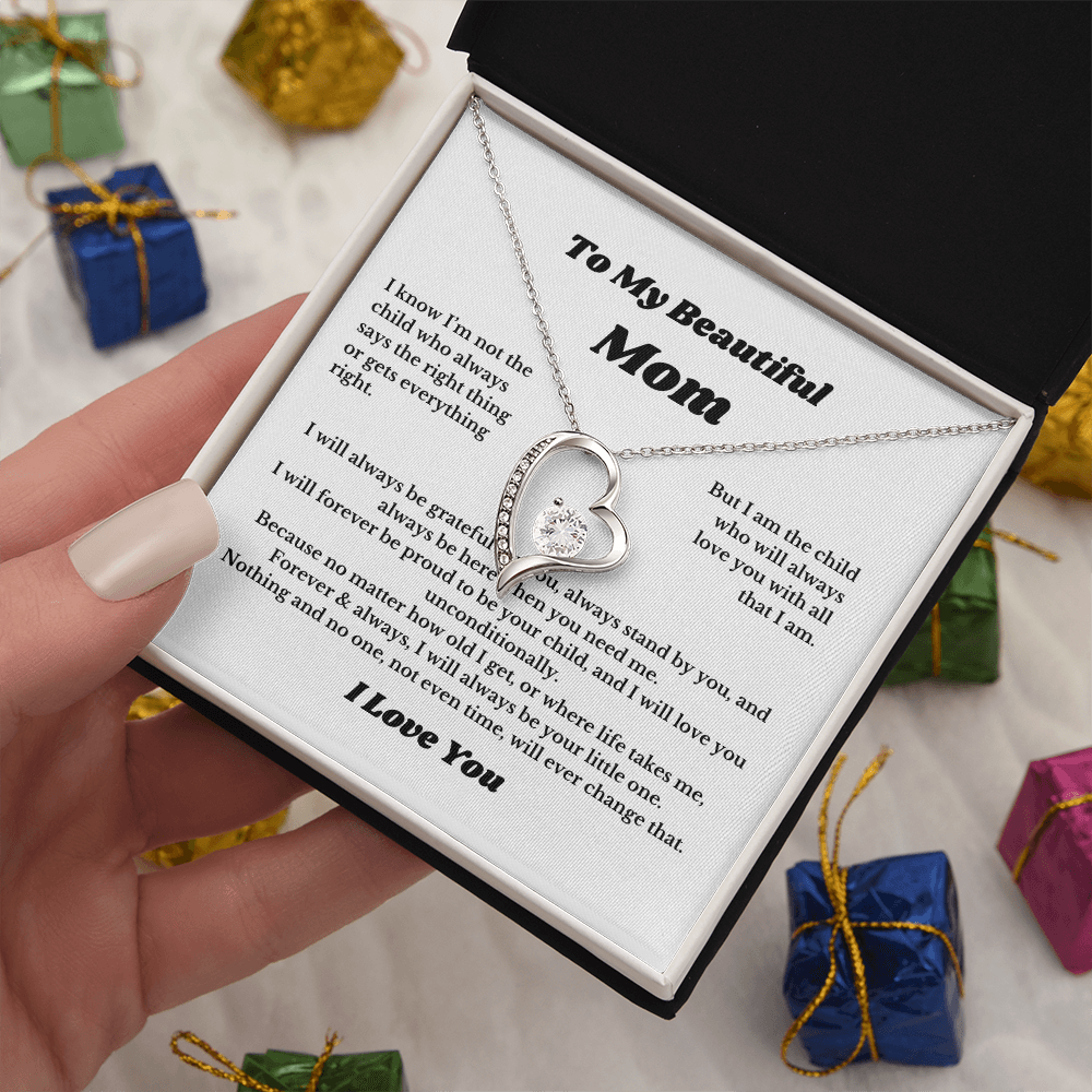 To My Beautiful Mom Heart Necklace Gift For Mothers Day, Valentines, Message Card