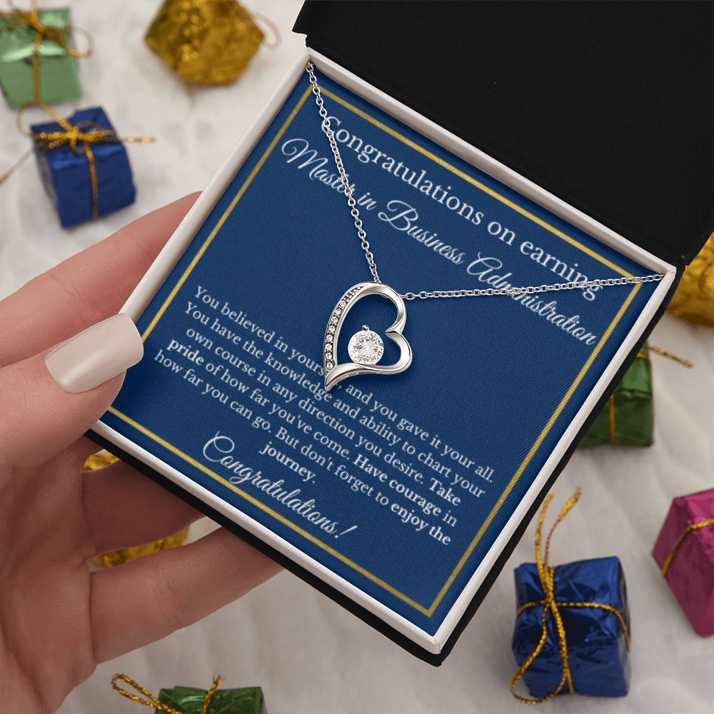 MS in Business Degree, Graduation Gifts, Business School Heart Necklace Jewelry