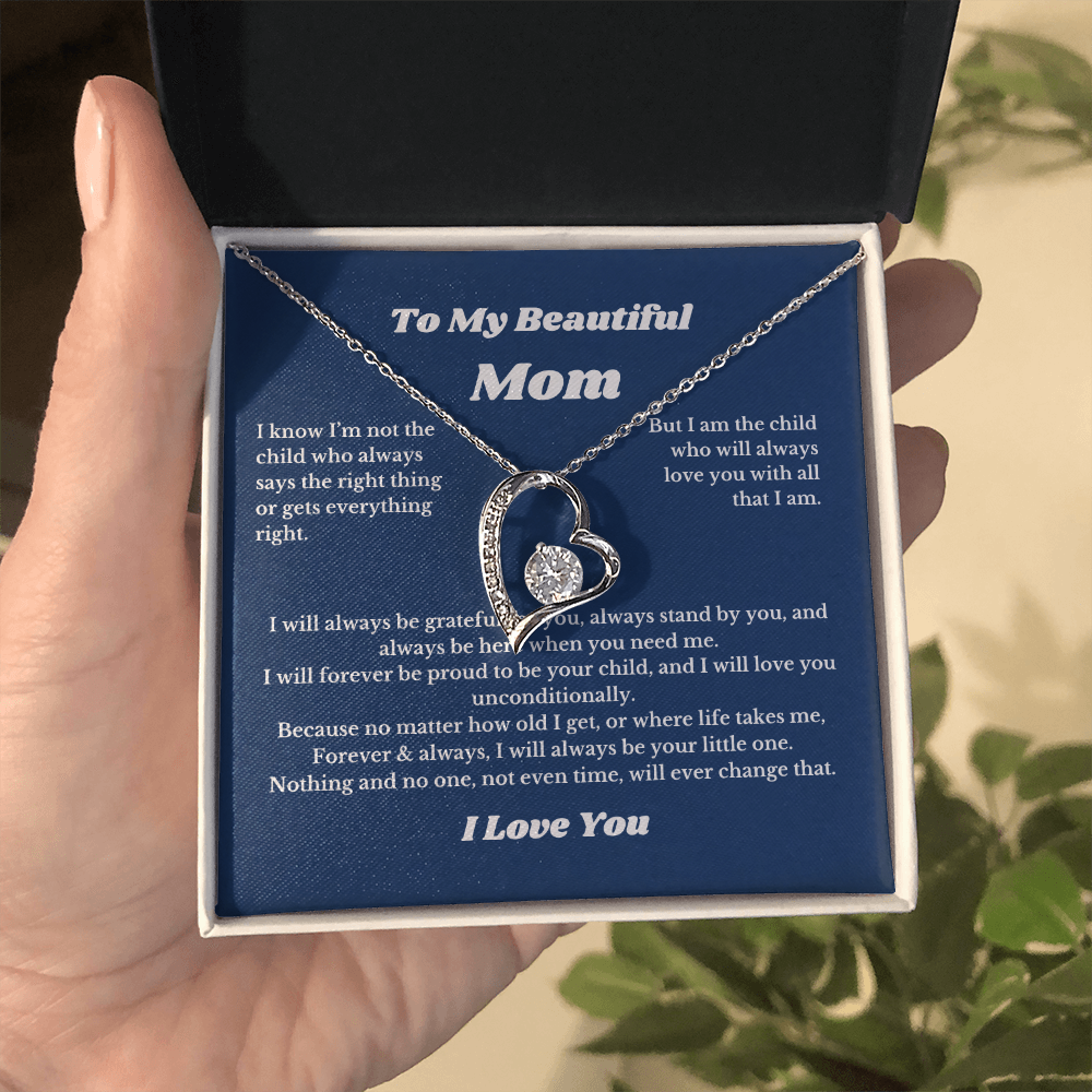 To My Beautiful Mom Heart Necklace Gift For Mothers Day, Valentines, Message Card