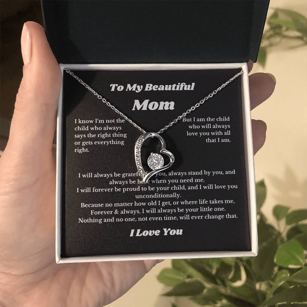 To My Beautiful Mom Heart Necklace Gift For Mothers Day, Valentines, Message Card