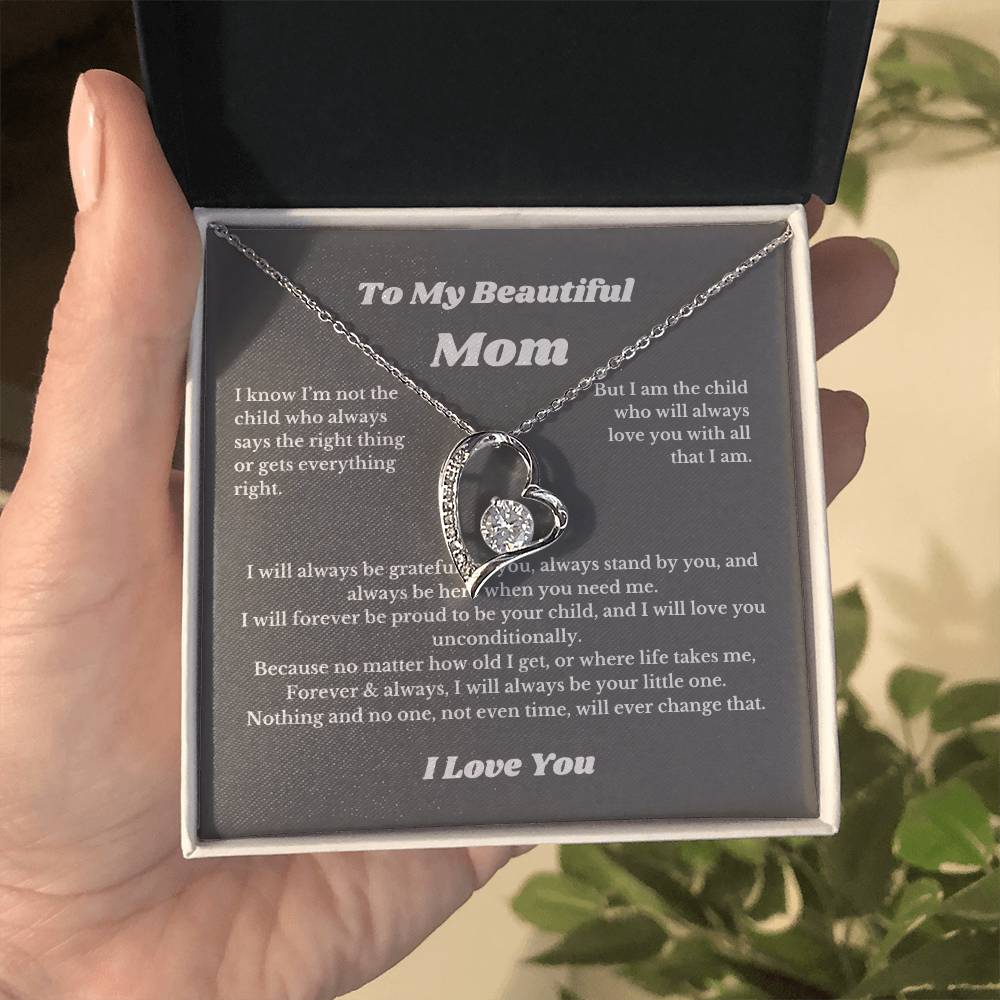 To My Beautiful Mom Heart Necklace Gift For Mothers Day, Valentines, Message Card