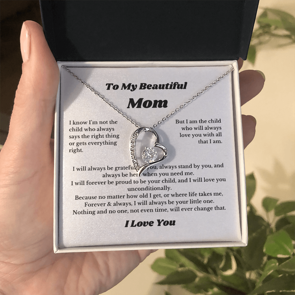 To My Beautiful Mom Heart Necklace Gift For Mothers Day, Valentines, Message Card
