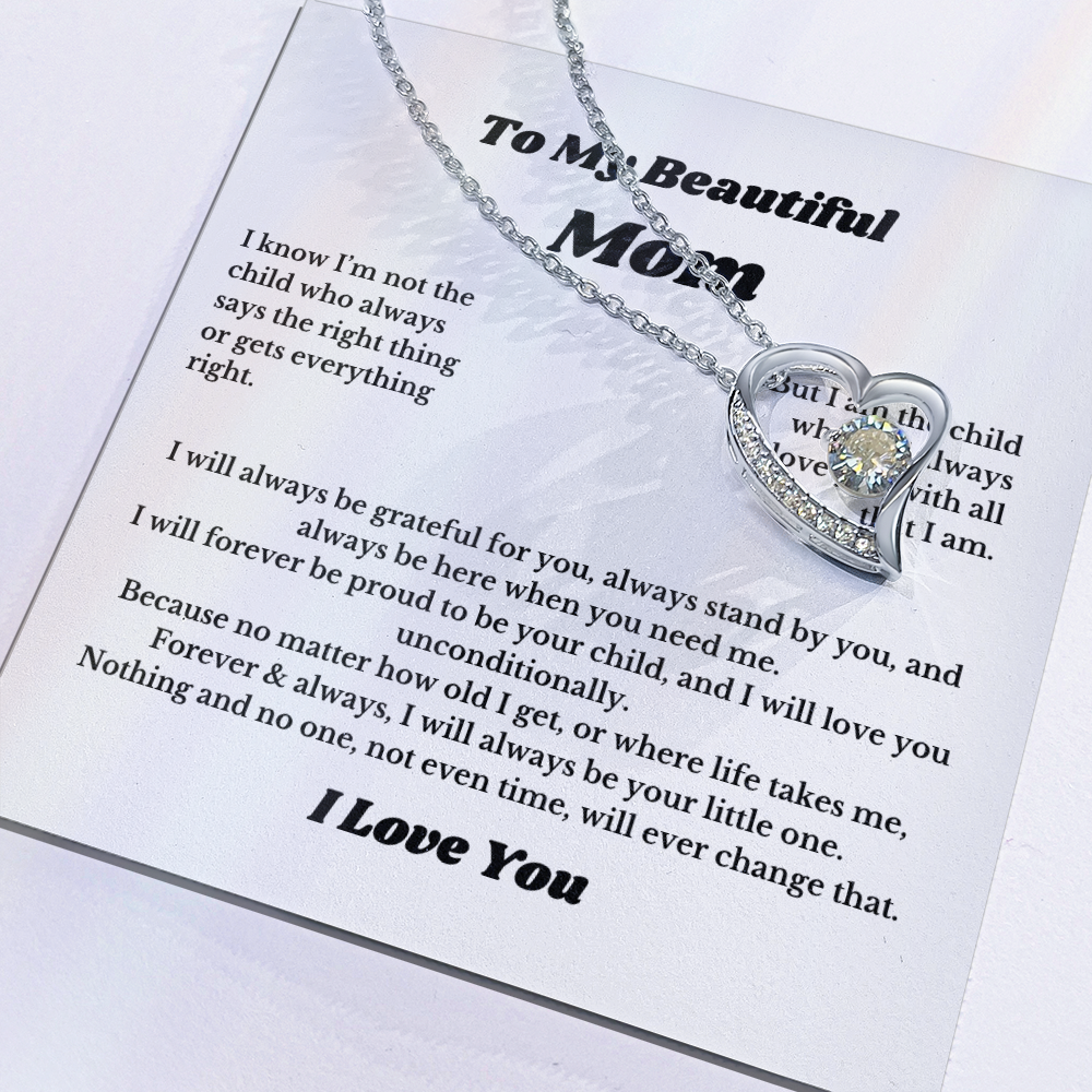 To My Beautiful Mom Heart Necklace Gift For Mothers Day, Valentines, Message Card