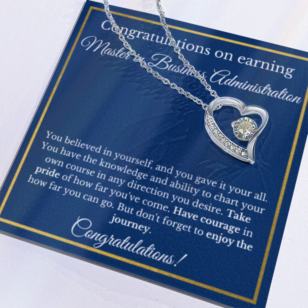 MS in Business Degree, Graduation Gifts, Business School Heart Necklace Jewelry