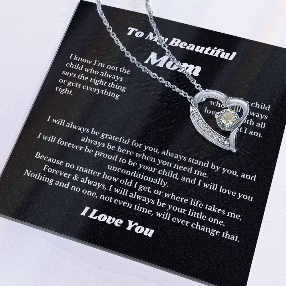 To My Beautiful Mom Heart Necklace Gift For Mothers Day, Valentines, Message Card