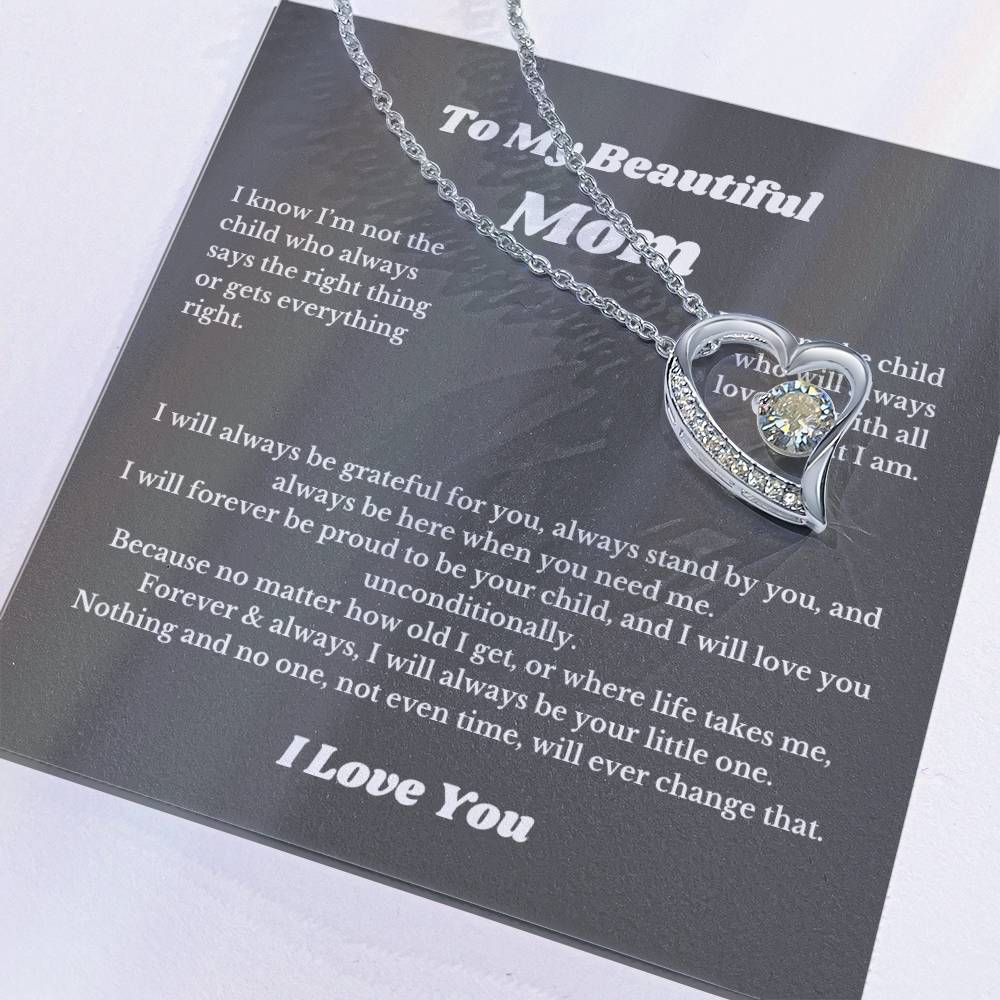 To My Beautiful Mom Heart Necklace Gift For Mothers Day, Valentines, Message Card