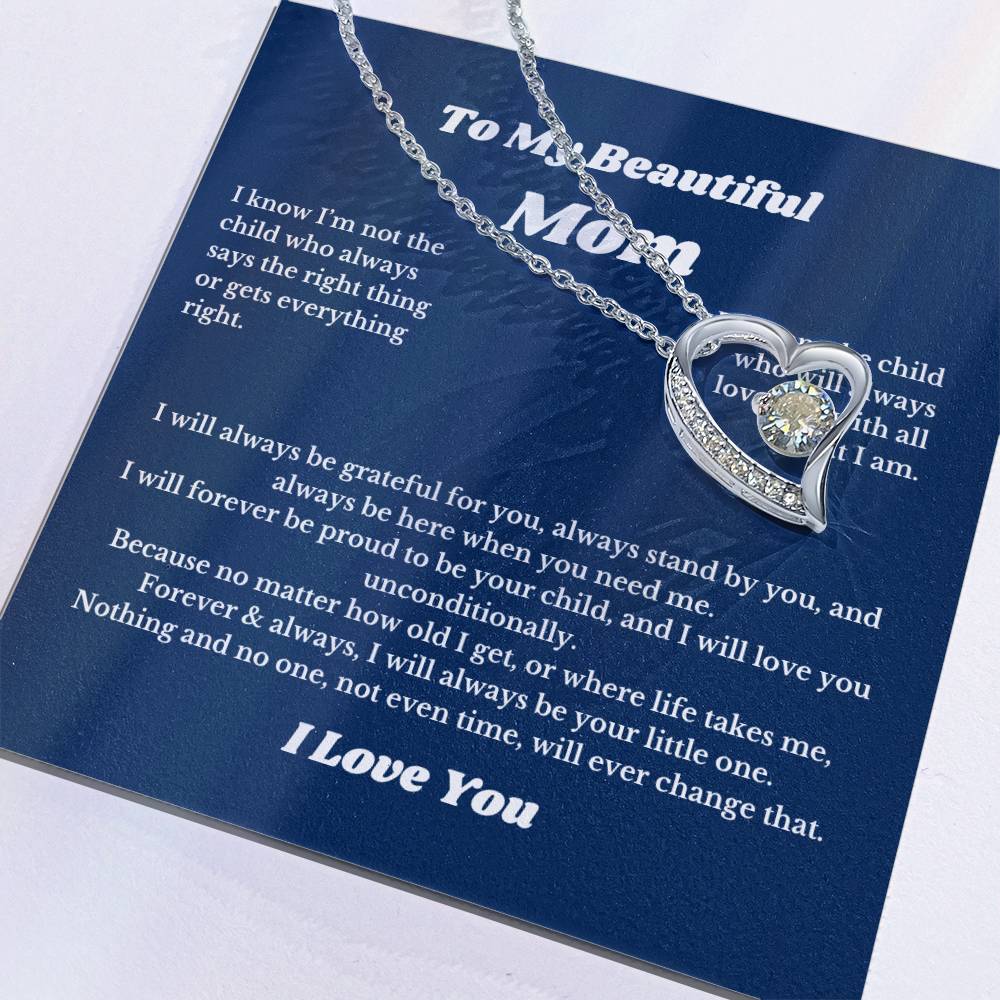 To My Beautiful Mom Heart Necklace Gift For Mothers Day, Valentines, Message Card