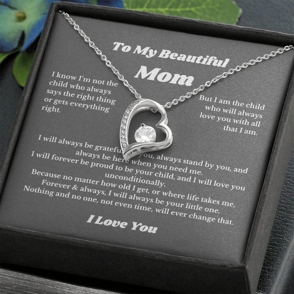To My Beautiful Mom Heart Necklace Gift For Mothers Day, Valentines, Message Card