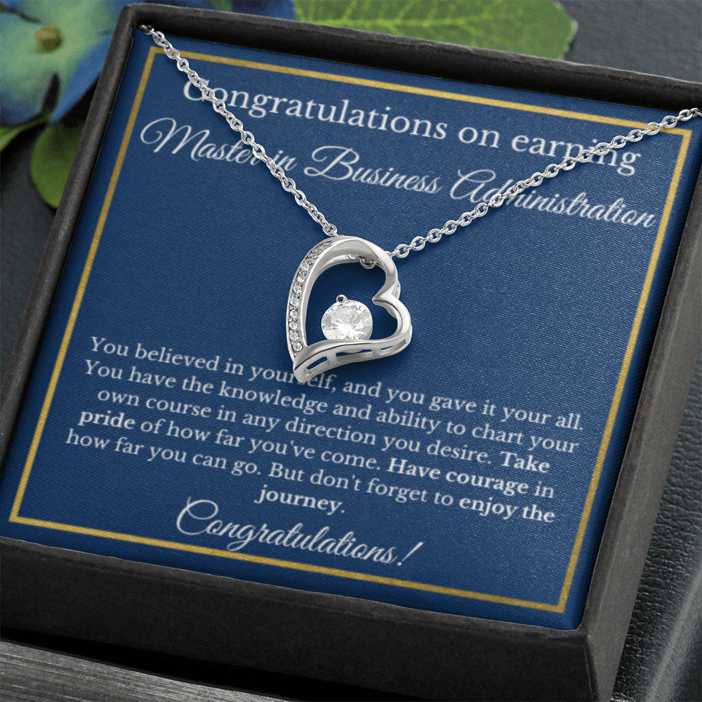MS in Business Degree, Graduation Gifts, Business School Heart Necklace Jewelry