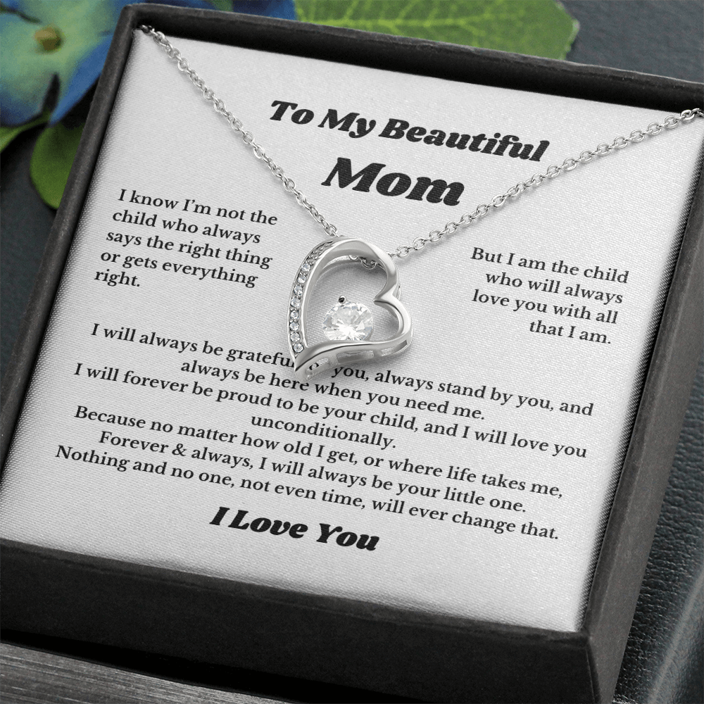 To My Beautiful Mom Heart Necklace Gift For Mothers Day, Valentines, Message Card