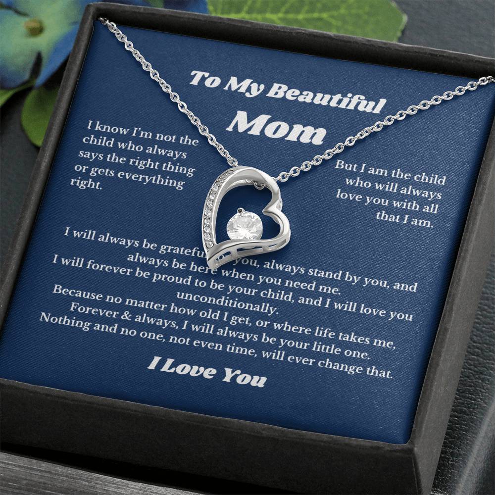 To My Beautiful Mom Heart Necklace Gift For Mothers Day, Valentines, Message Card