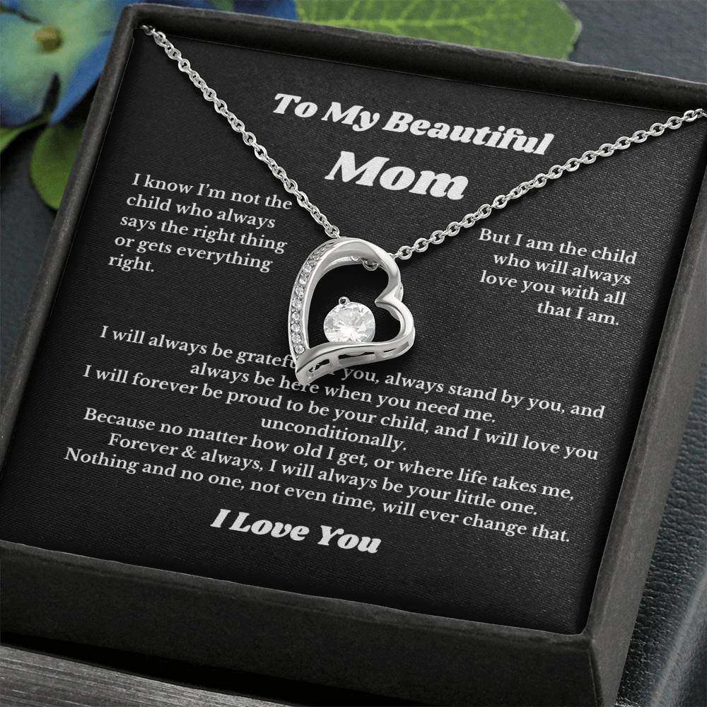 To My Beautiful Mom Heart Necklace Gift For Mothers Day, Valentines, Message Card