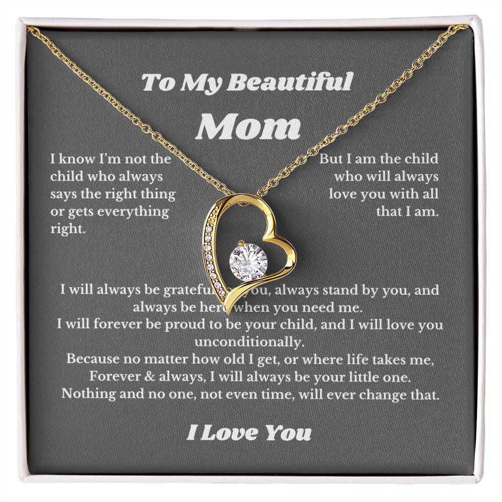 To My Beautiful Mom Heart Necklace Gift For Mothers Day, Valentines, Message Card