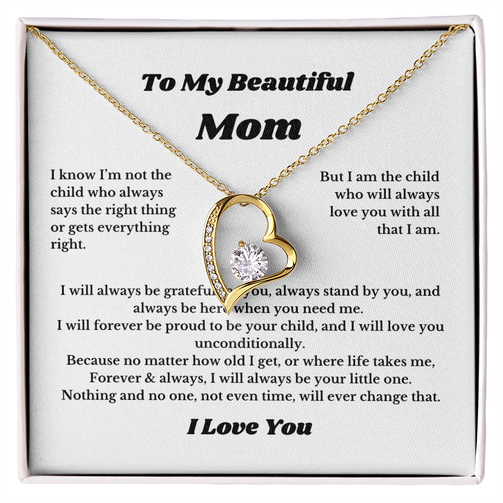 To My Beautiful Mom Heart Necklace Gift For Mothers Day, Valentines, Message Card
