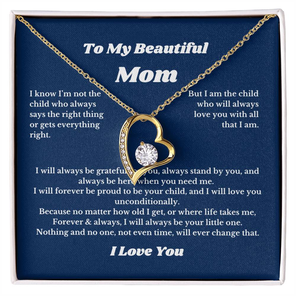 To My Beautiful Mom Heart Necklace Gift For Mothers Day, Valentines, Message Card