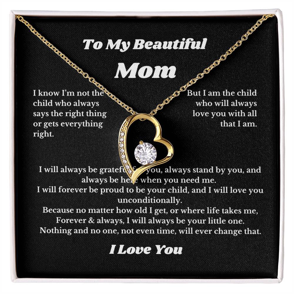 To My Beautiful Mom Heart Necklace Gift For Mothers Day, Valentines, Message Card