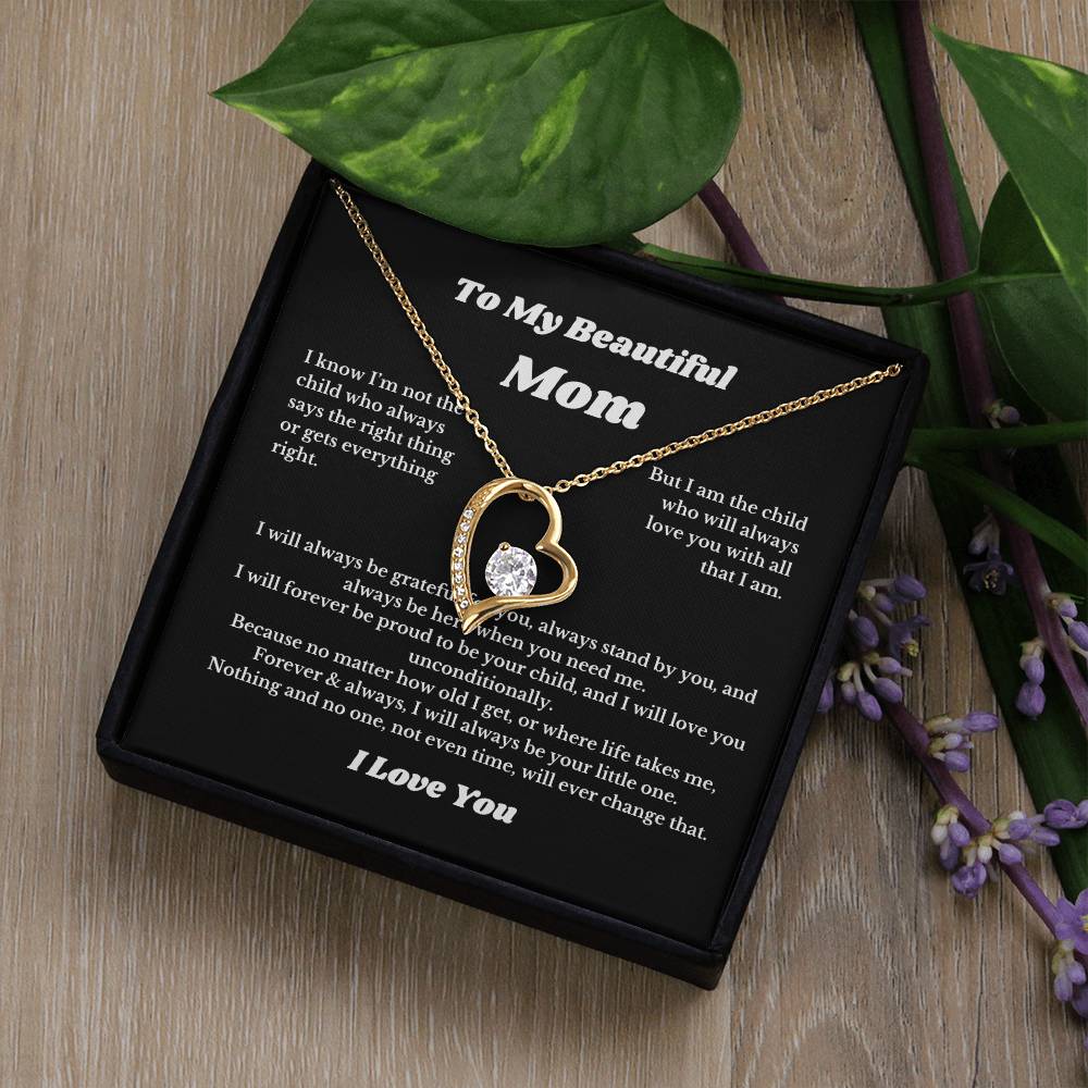 To My Beautiful Mom Heart Necklace Gift For Mothers Day, Valentines, Message Card