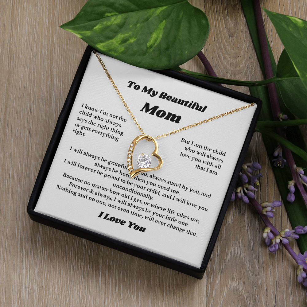 To My Beautiful Mom Heart Necklace Gift For Mothers Day, Valentines, Message Card