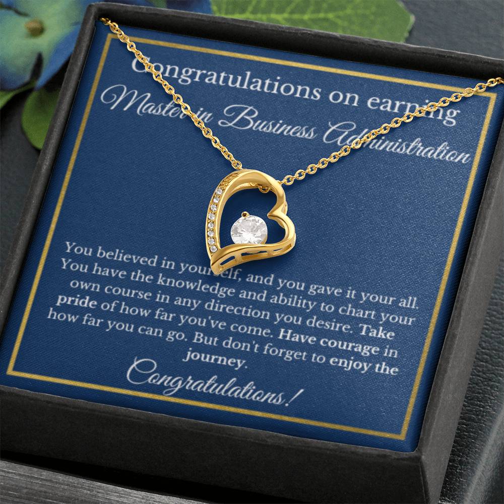 MS in Business Degree, Graduation Gifts, Business School Heart Necklace Jewelry