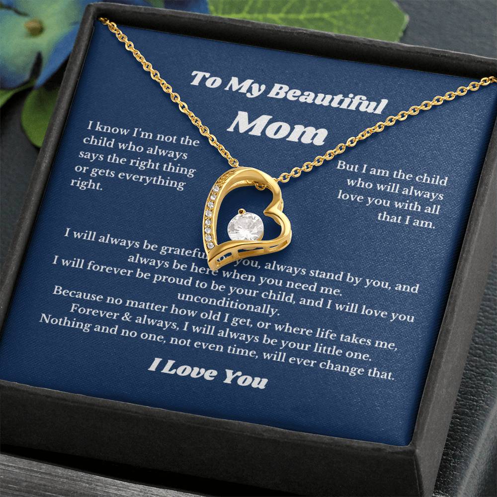To My Beautiful Mom Heart Necklace Gift For Mothers Day, Valentines, Message Card
