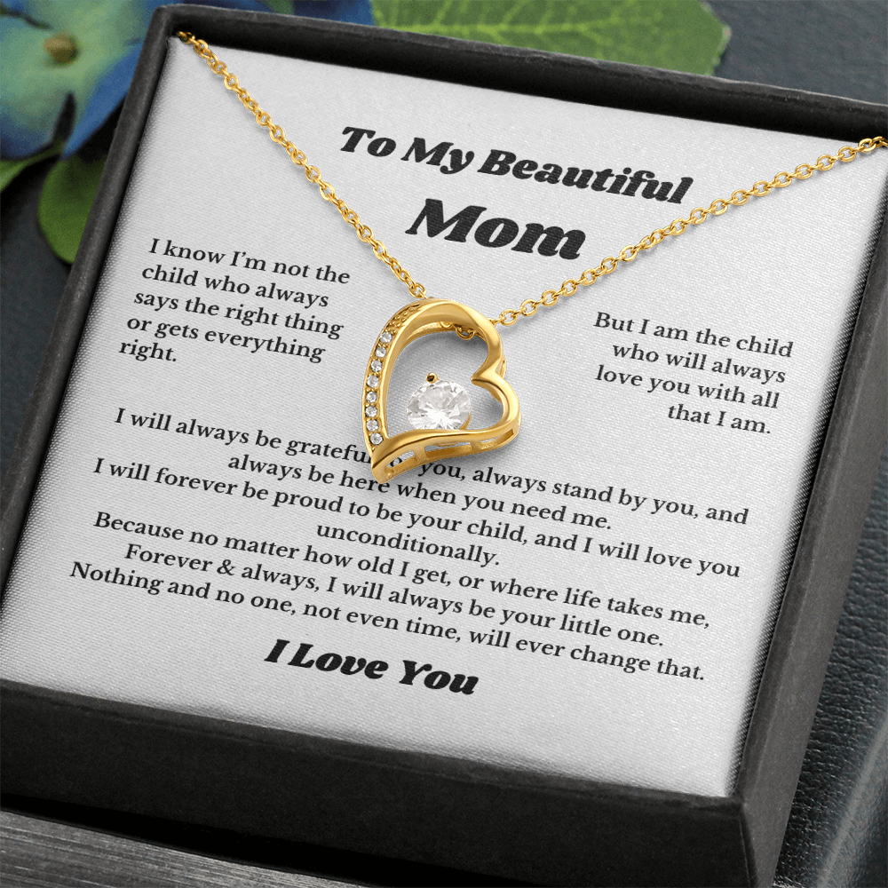 To My Beautiful Mom Heart Necklace Gift For Mothers Day, Valentines, Message Card