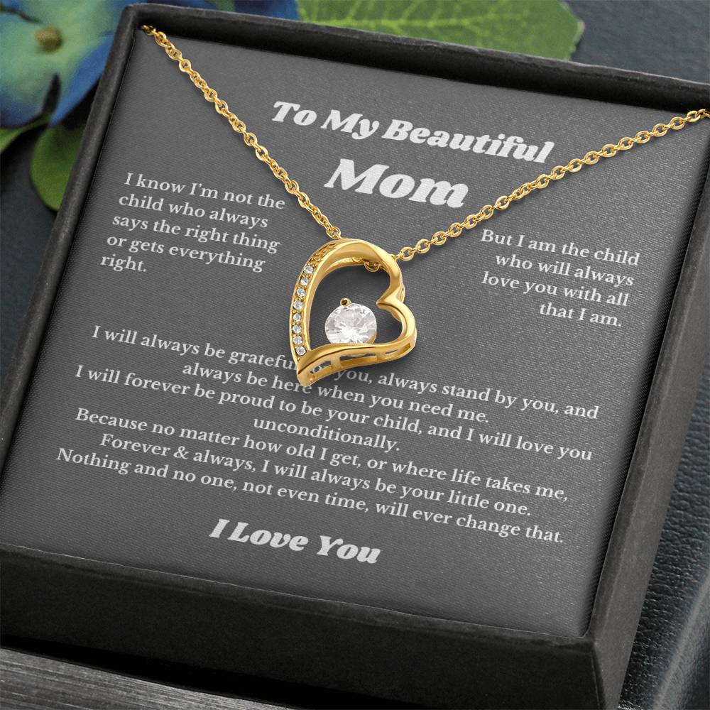 To My Beautiful Mom Heart Necklace Gift For Mothers Day, Valentines, Message Card
