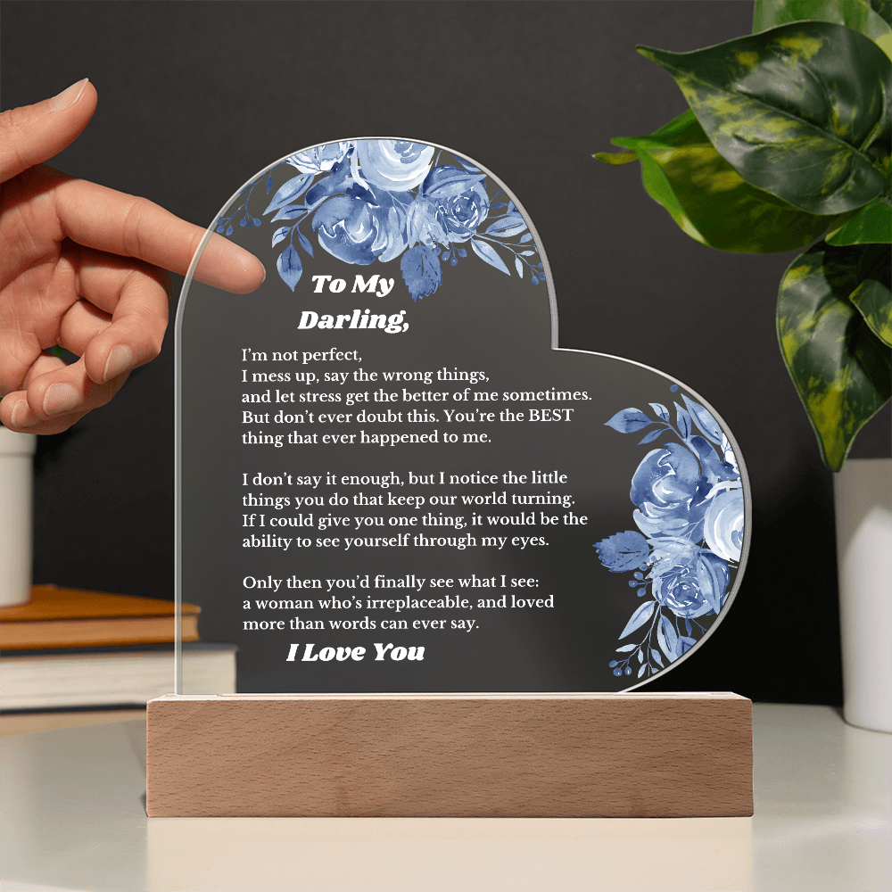 To My Darling From Husband, Boyfriend Luxury Plaque Gift Heart Light Up Led, for Her Birthday, Valentines, Christmas Gift, Message Gift