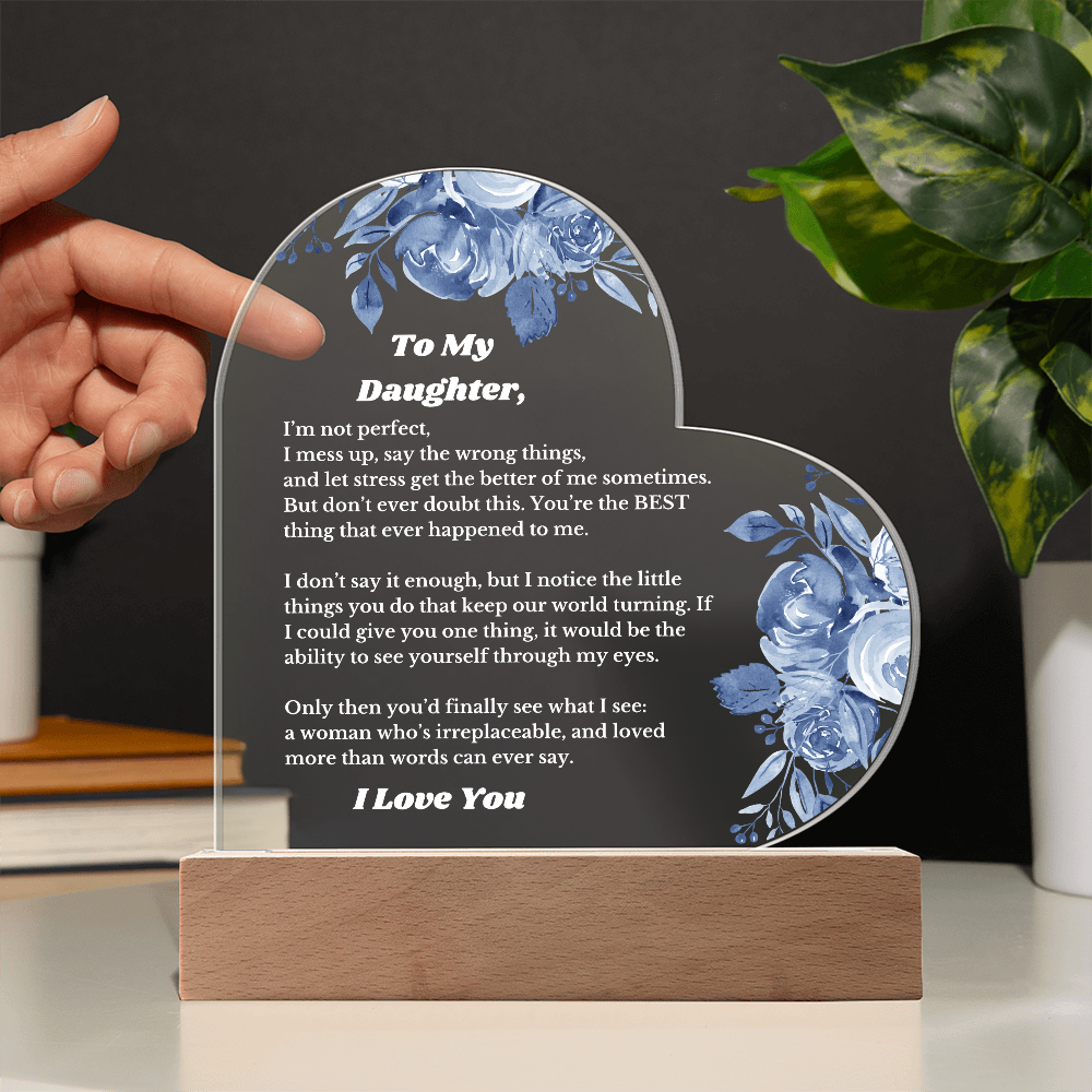 To My Daughter From Mom Dad, Luxury Plaque Gift Heart Acrylic Light Up Led , for Her Birthday, Valentines, Christmas Gift for Her, Printed Message Gift